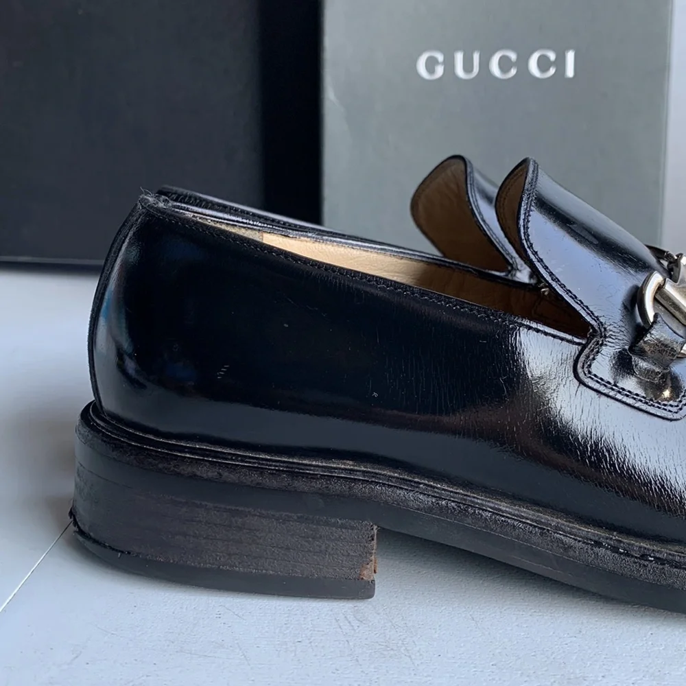 Gucci Horsebit Loafers Womens 8B Black Leather Block Heel Slip‎ On Italy Classic - Picture 4 of 17
